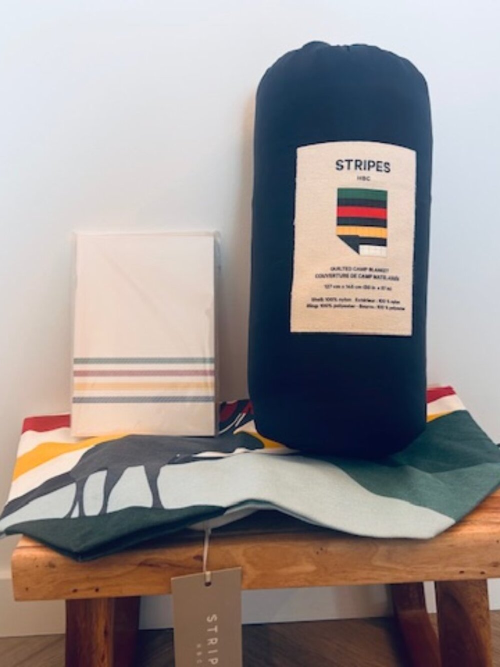 New With Tags! Hudson Bay "Stripes" Gift Pack: Blanket, Tote Bag & 3 Notebooks